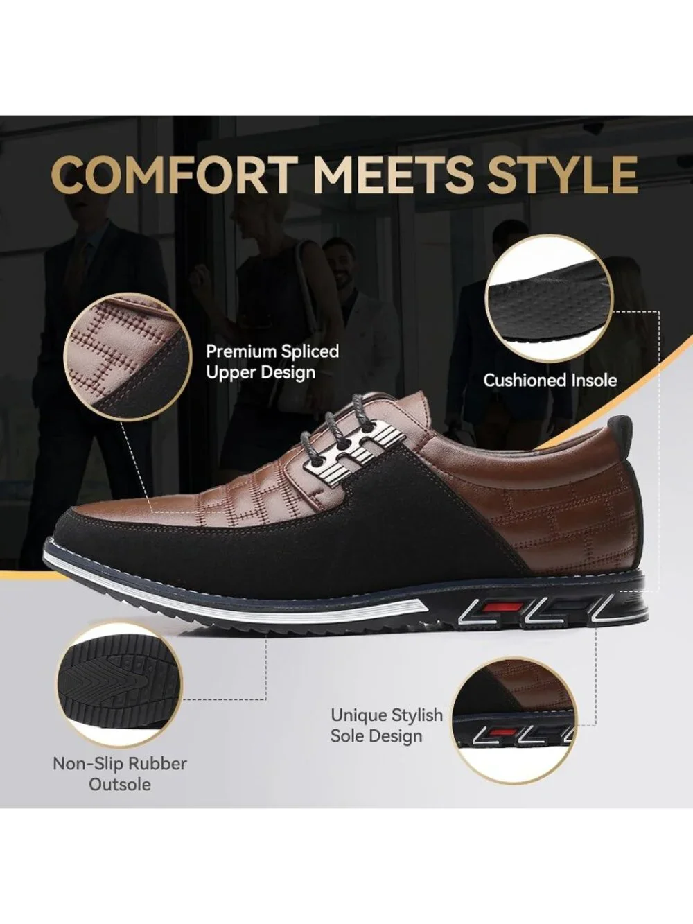 Men's Brown Plaid Grid Lace-up Leather Business Orthopedic Oxford Derby Shoes